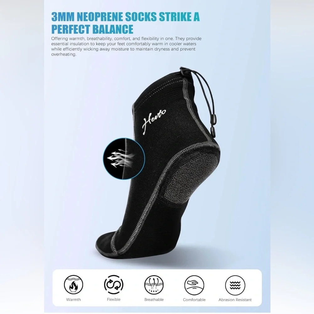 Hento Men’s Black Water Shoes – Lightweight Neoprene Aqua Socks